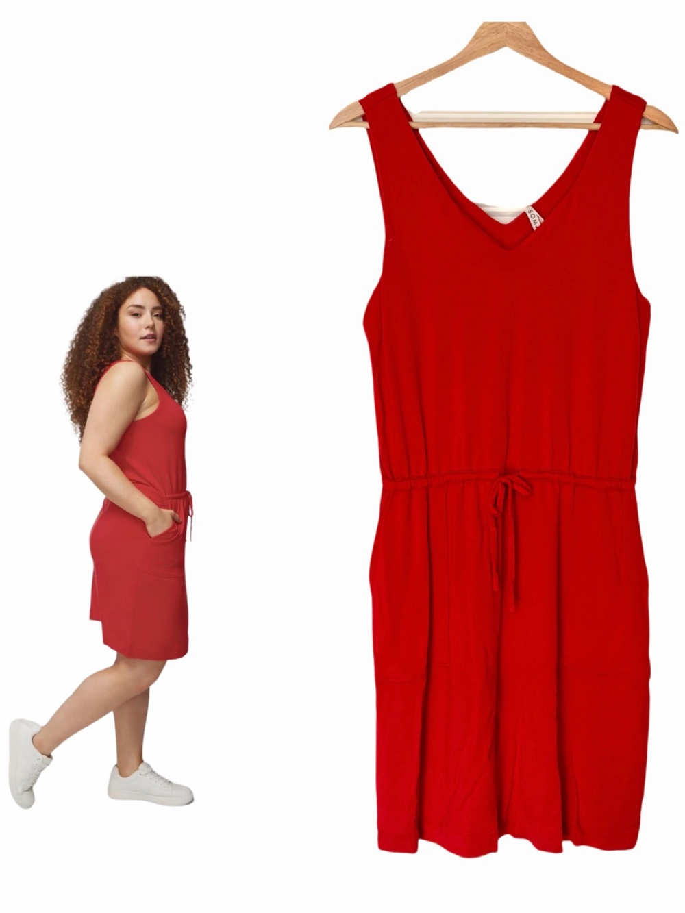Soma FRENCH TERRY V-Neck Sneaker Dress in Red Size Large Loungewear Resortwear
